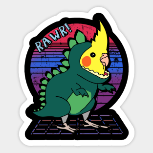 Aesthetic Vaporwave Cockatiel Dinosaur Doodle Sticker